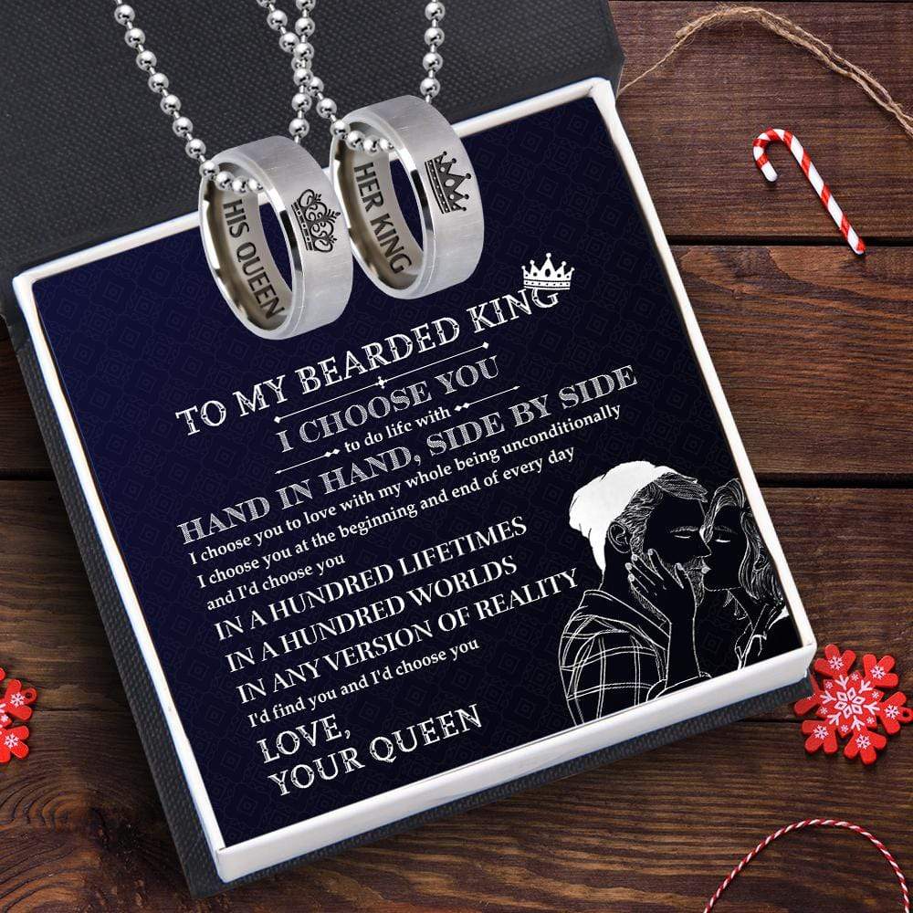 Couple Rune Ring Necklaces - Beard - To My Bearded King - I'd Choose You In A Hundred Lifetimes - Gndx26011