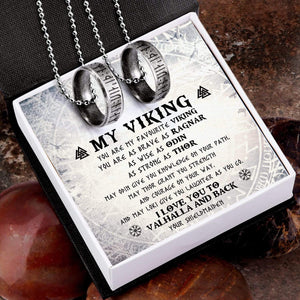 Couple Rune Ring Necklaces - My Viking - I Love You To Valhalla And Back - Gndx26004
