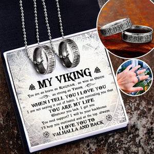 Couple Rune Ring Necklaces - My Viking - I Love You To Valhalla And Back - Gndx26005