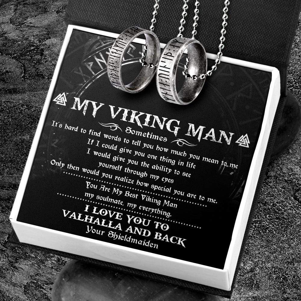 Couple Rune Ring Necklaces - My Viking Man - I Love You To Valhalla And Back - Gndx26001
