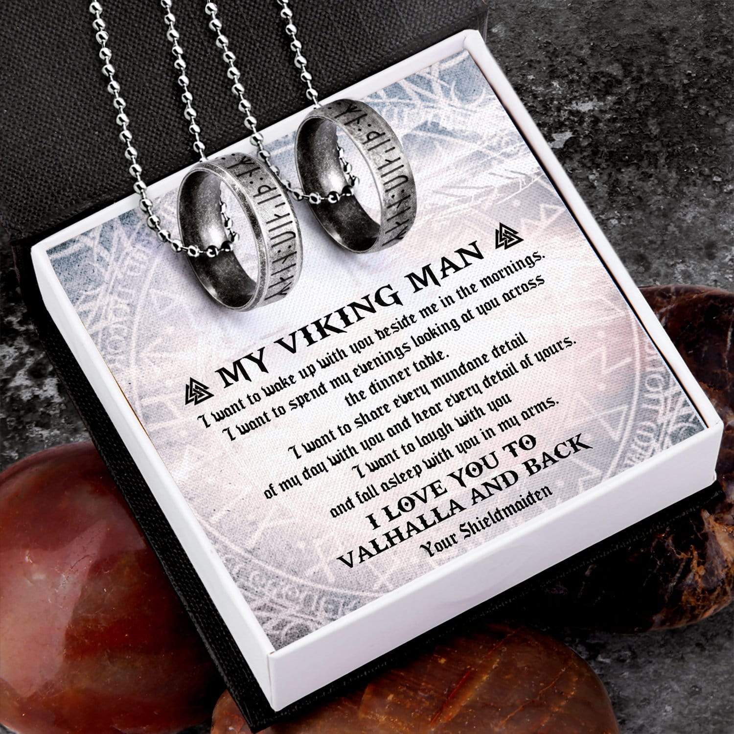 Couple Rune Ring Necklaces - My Viking Man - I Love You To Valhalla And Back - Gndx26002