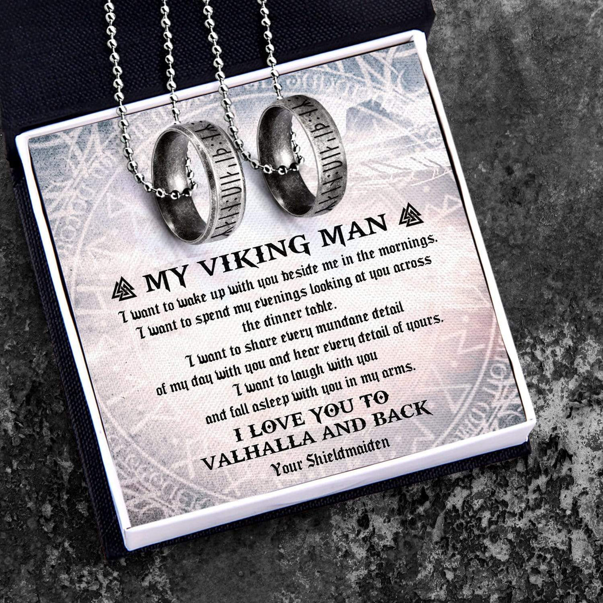 Couple Rune Ring Necklaces - My Viking Man - I Love You To Valhalla And Back - Gndx26002
