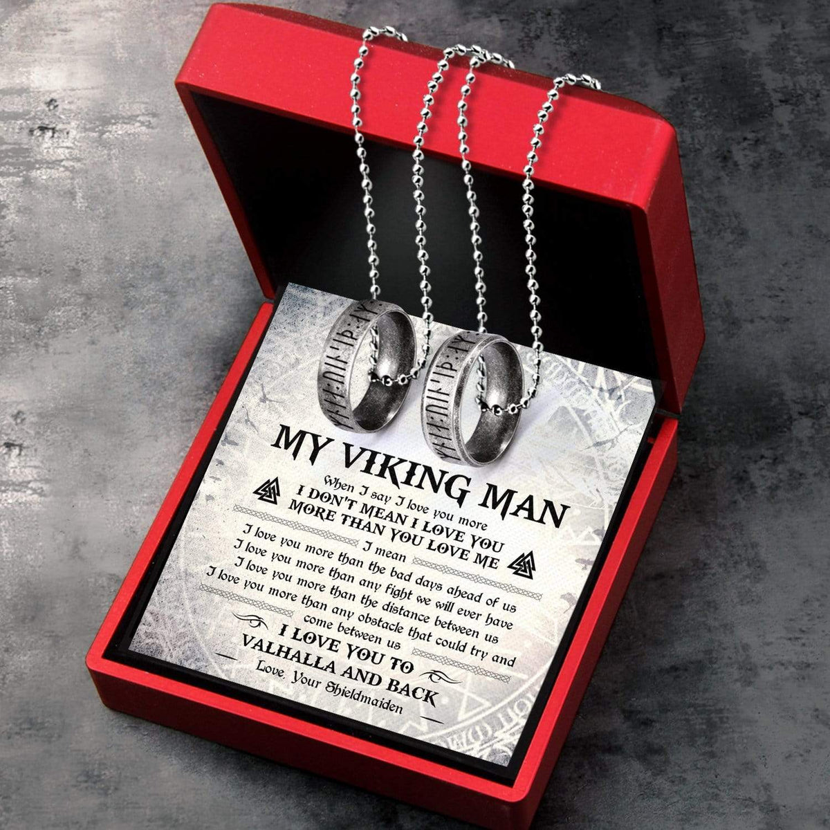 Couple Rune Ring Necklaces - My Viking Man - I Love You To Valhalla And Back - Gndx26003