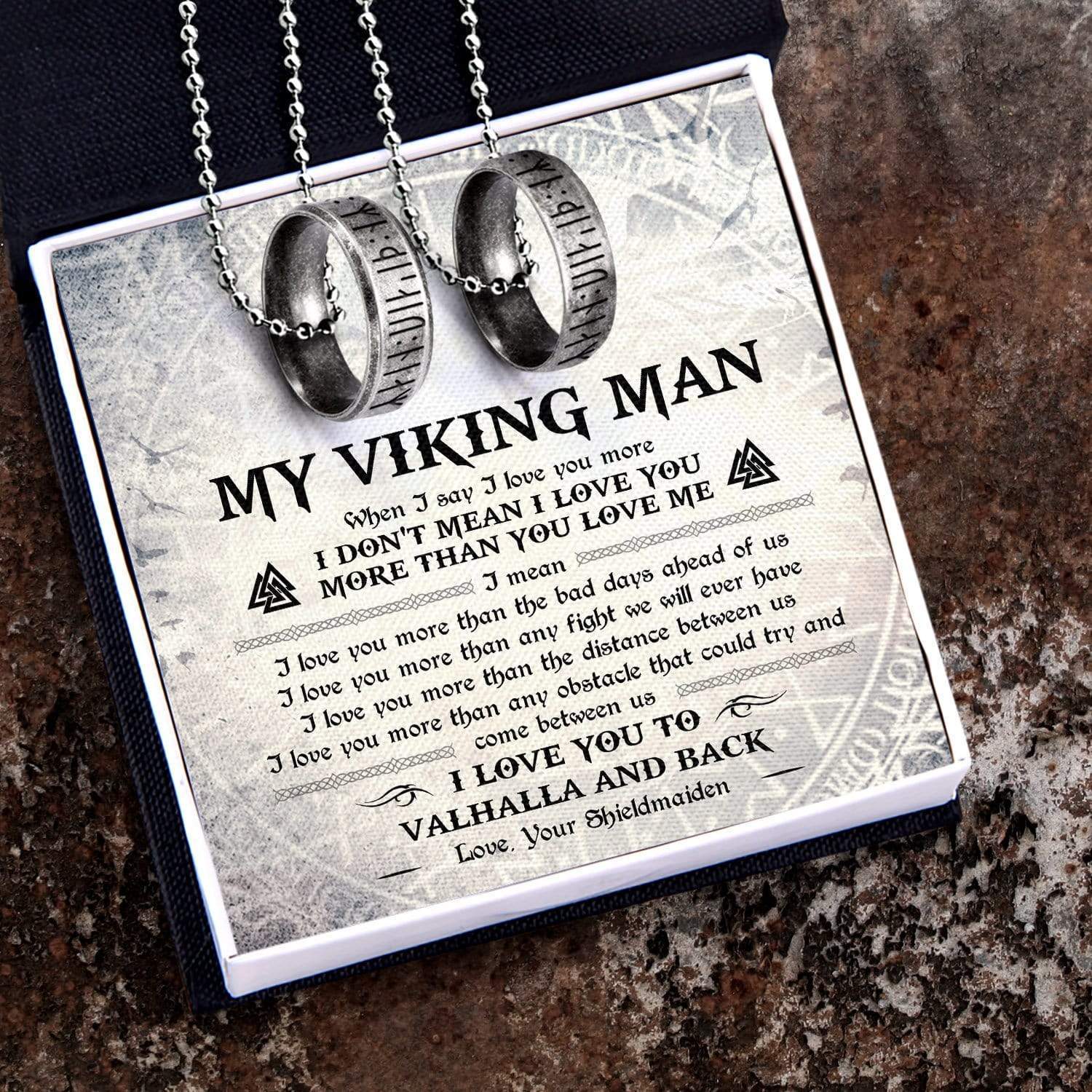 Couple Rune Ring Necklaces - My Viking Man - I Love You To Valhalla And Back - Gndx26003