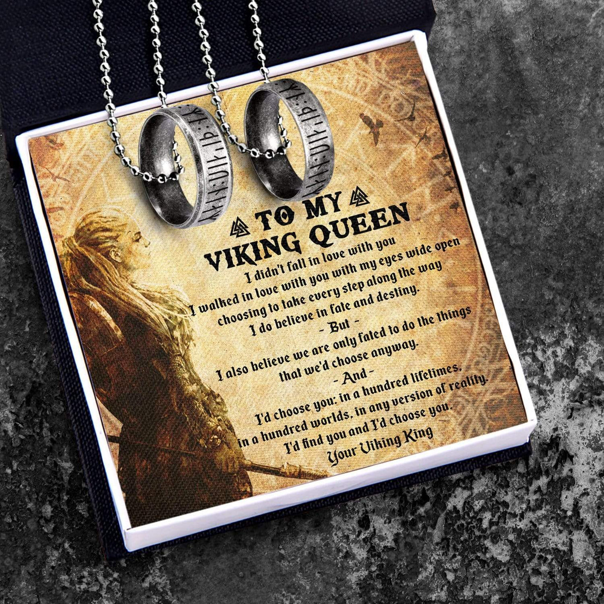 Couple Rune Ring Necklaces - My Viking Queen - I'd Find You And I'd Choose You - Gndx13002