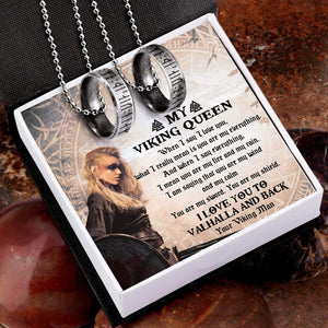 Couple Rune Ring Necklaces - My Viking Queen - I Love You To Valhalla And Back - Gndx13001