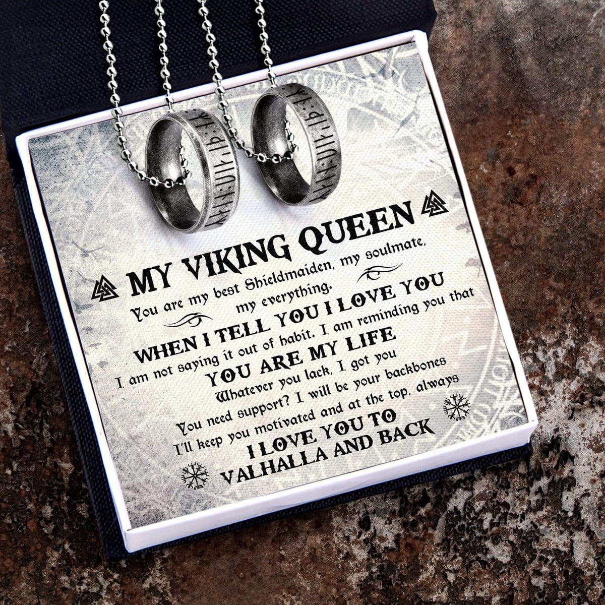 Couple Rune Ring Necklaces - My Viking Queen - I Love You To Valhalla And Back - Gndx13004