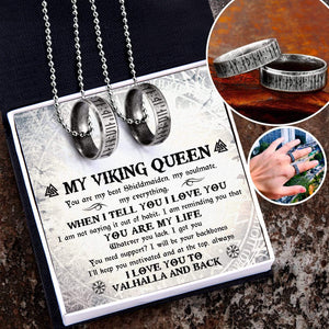 Couple Rune Ring Necklaces - My Viking Queen - I Love You To Valhalla And Back - Gndx13004