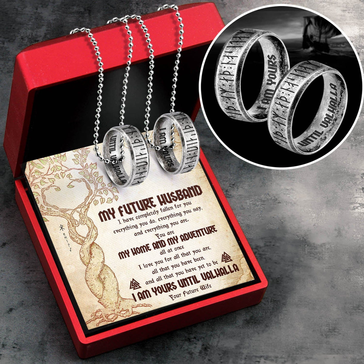 Couple Rune Ring Necklaces - Viking - To My Future Husband - I Am Yours Until Valhalla - Gndx24001