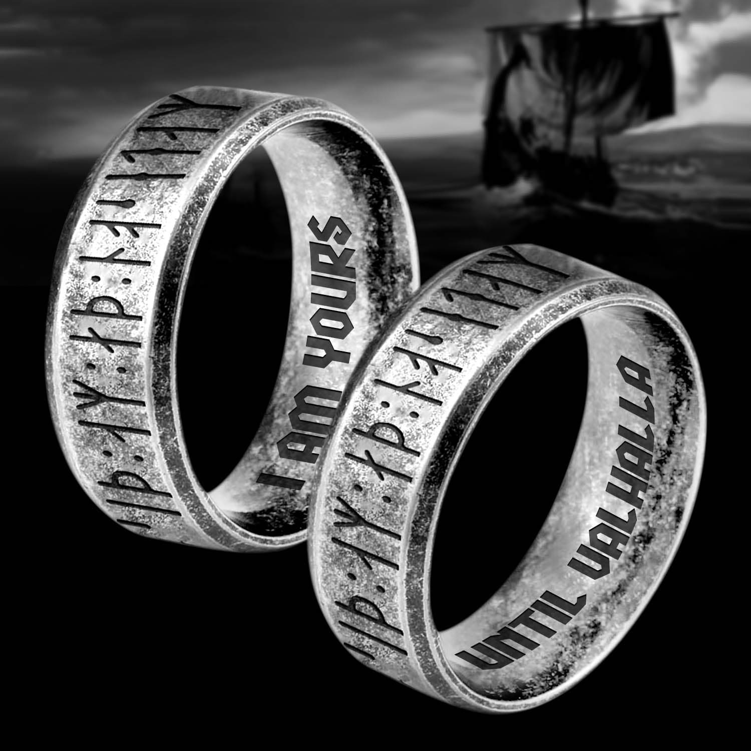 Couple Rune Ring Necklaces - Viking - To My Future Wife - I Am Yours Until Valhalla  - Gndx14005