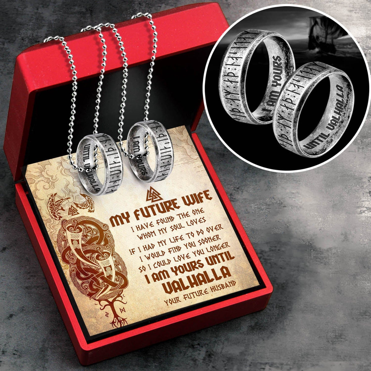 Couple Rune Ring Necklaces - Viking - To My Future Wife - I Would Find You Sooner So I Could Love You Longer  - Gndx25003
