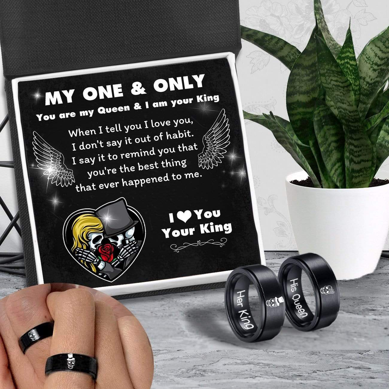 Couple Skeleton Ring - Skull & Tattoo - To My Lover - You're The Best Thing - Grlc13003
