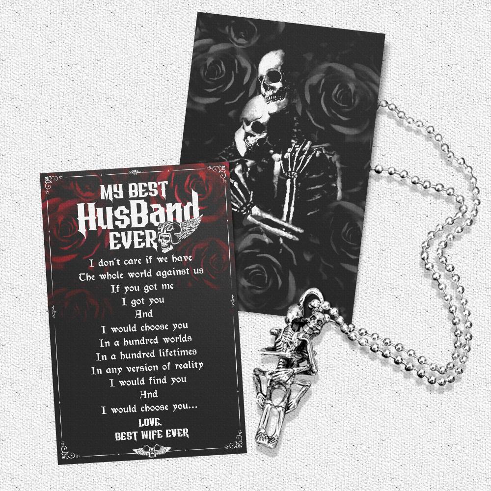 Couple Skulls Hug Necklace - To My Husband - I Would Choose You In A Hundred Worlds - Gnaj14001