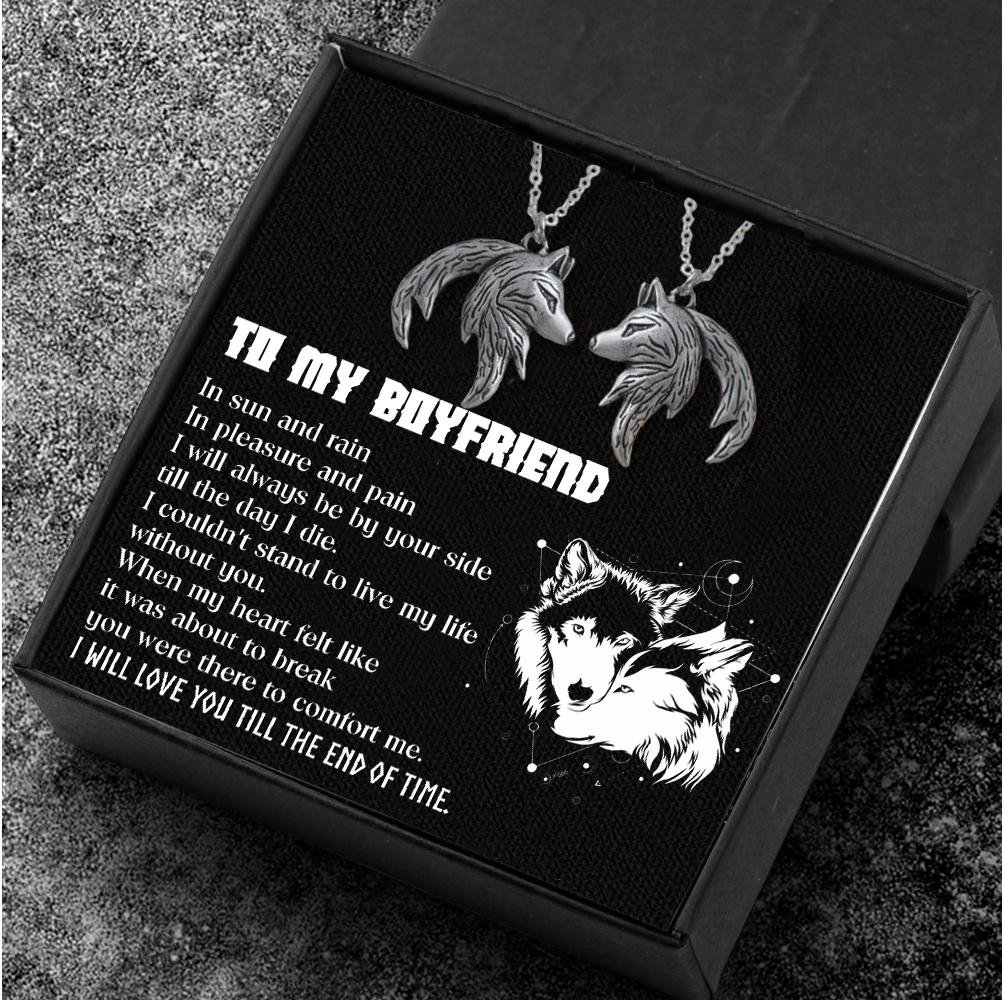 Couple Wolf Pendant Necklaces - To My Boyfriend - In Sun And Rain, I Will Love You Till The End Of Time - Gnbd12002