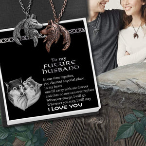 Couple Wolf Pendant Necklaces - To My Future Husband - Wherever You Stay, I Will Stay - Gnbd24003