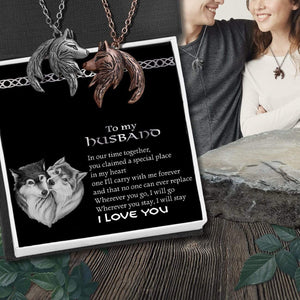 Couple Wolf Pendant Necklaces - To My Husband - Wherever You Stay, I Will Stay - Gnbd14003