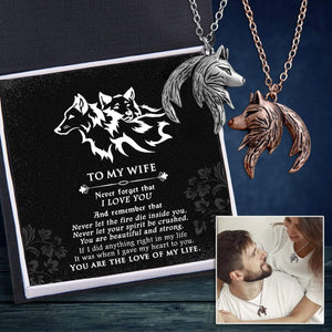 Couple Wolf Pendant Necklaces - To My Wife - Never Let The Fire Die Inside You - Gnbd15007