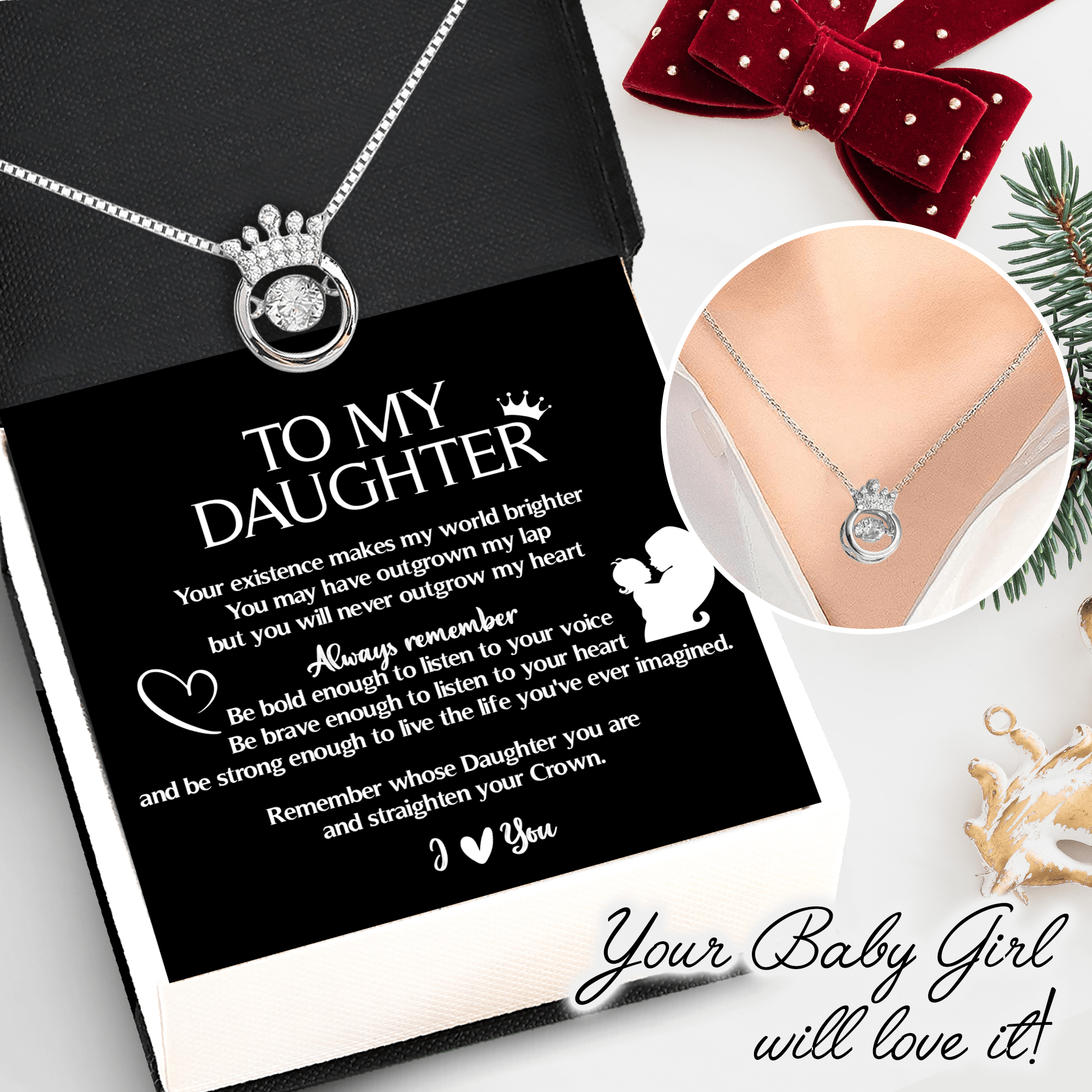 Crown Necklace Family To My Daughter Remember Whose Daughter You Are And Straighten Your Crown Gnzq17010