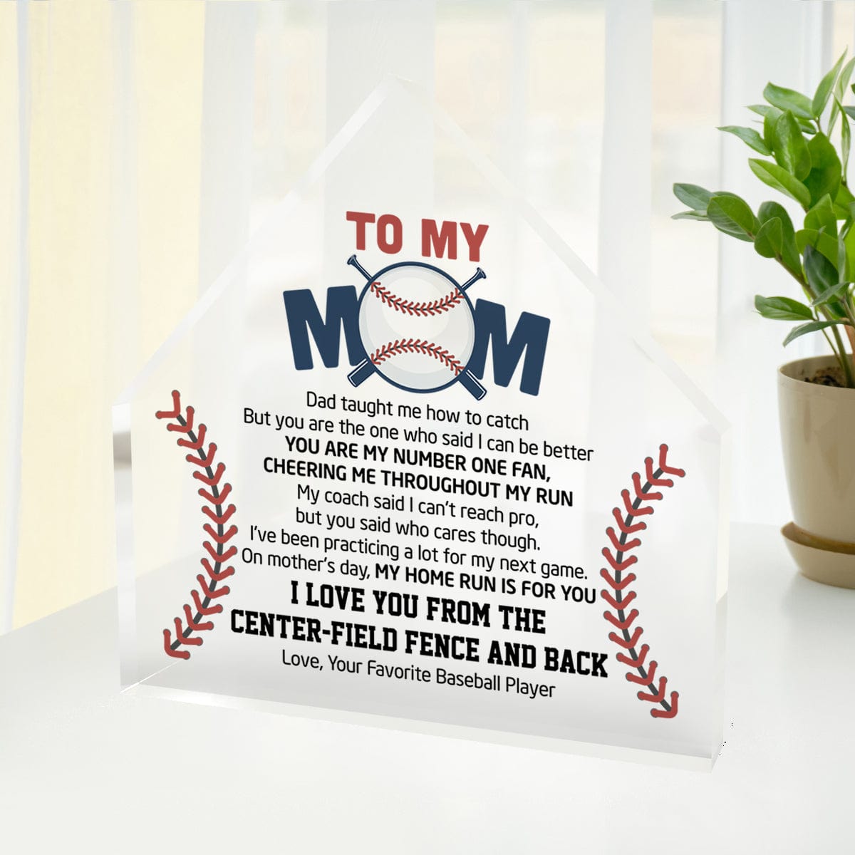 Crystal Plaque - Baseball - To My Mom - You Are My Number One Fan, Cheering Me Throughout My Run - Gznf19012