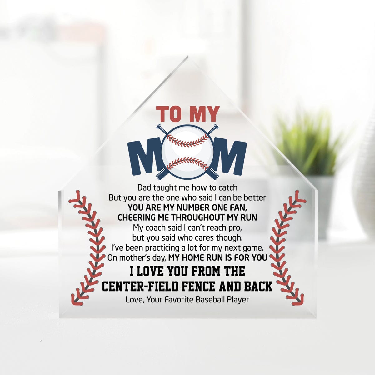Crystal Plaque - Baseball - To My Mom - You Are My Number One Fan, Cheering Me Throughout My Run - Gznf19012