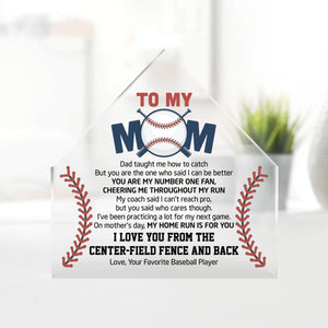 Crystal Plaque - Baseball - To My Mom - You Are My Number One Fan, Cheering Me Throughout My Run - Gznf19012
