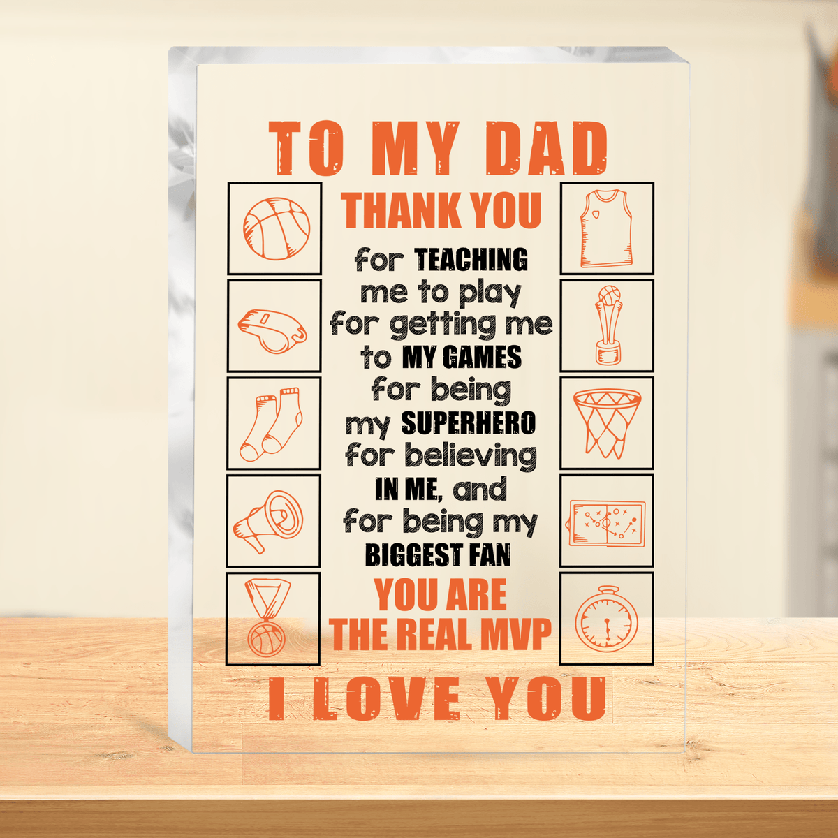 Crystal Plaque - Basketball - To My Dad - I Love You - Gznf18002