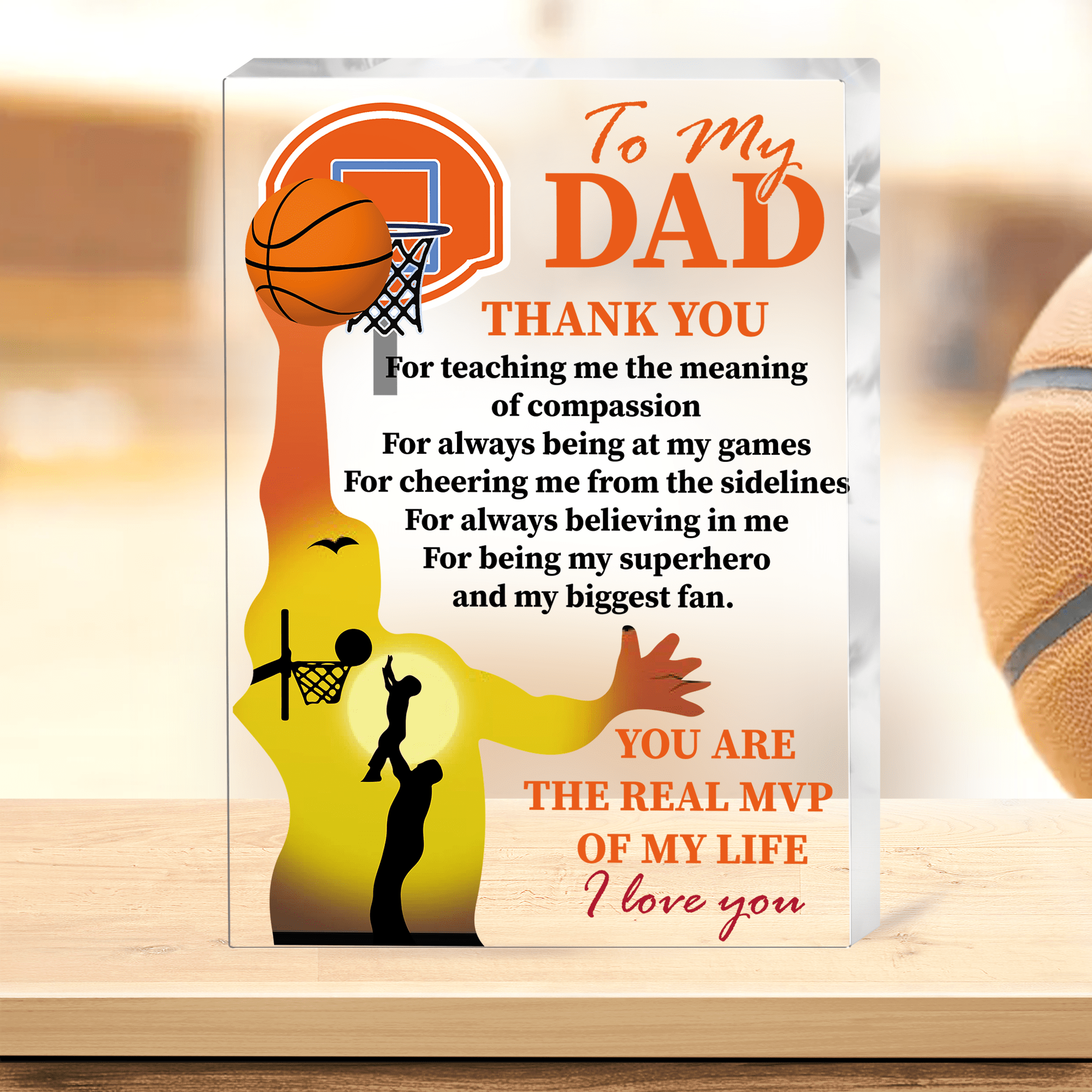Crystal Plaque - Basketball - To My Dad - You Are The Real Mvp Of My Life - Gznf18004