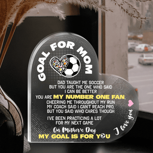 Crystal Plaque Heart Shape - Soccer - Goal For Mom - You Are My Number One Fan, Cheering Me Throughout My Run - Gznf19026