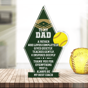 Crystal Plaque - Softball - To My Dad - You'll Always Be My Best Coach - Gznf18019