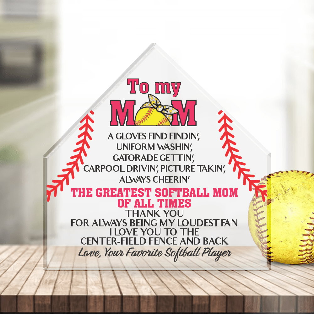 Crystal Plaque - Softball - To My Mom - I Love You To The Center-field Fence And Back - Gznf19028