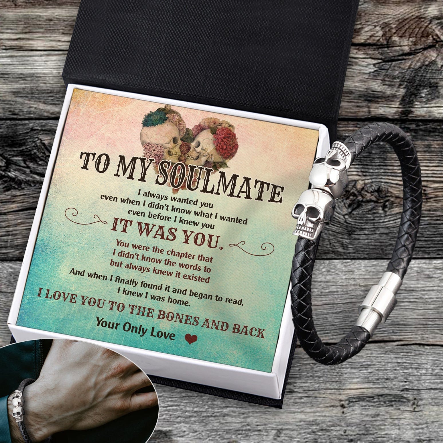 Cuff Bracelet - Skull - To My Soulmate - I Love You To The Bones And Back - Gbbh26025