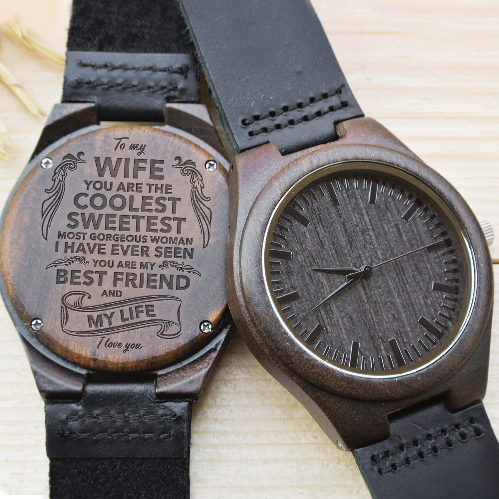 D1905 My Wife My Best Friend My Life Wooden Watch Wrapsify