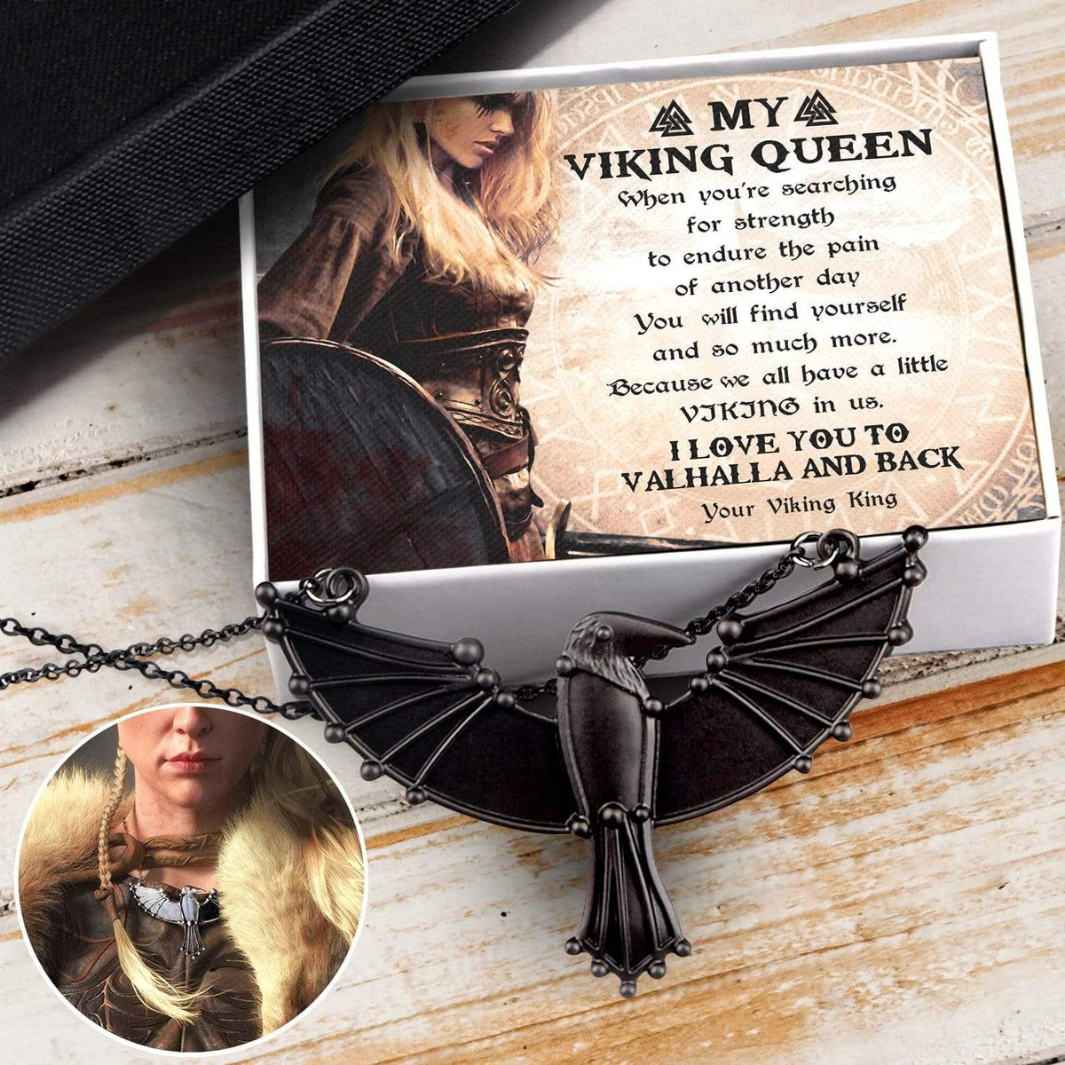 Dark Raven Necklace - My Viking Queen - I Love You To Valhalla And Back - Gncm13012