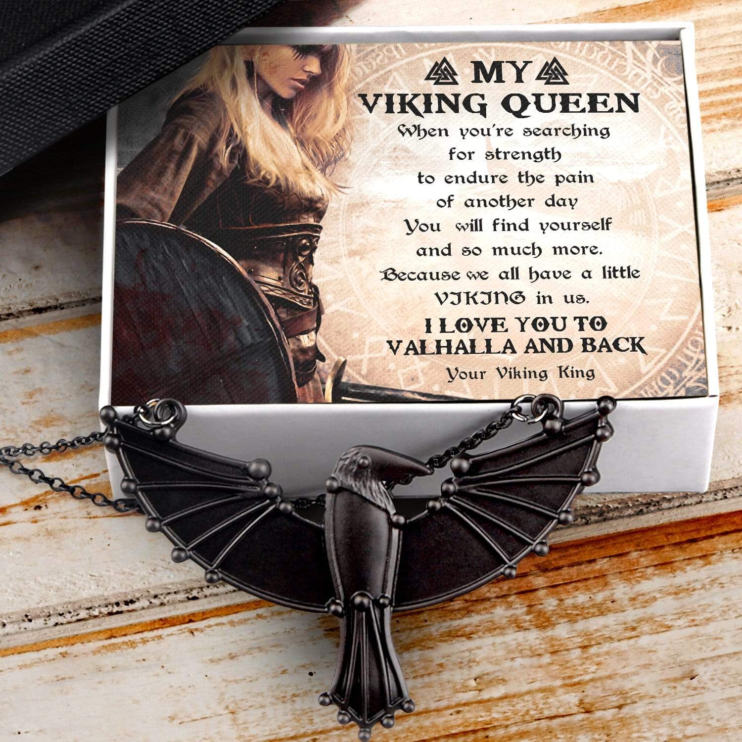 Dark Raven Necklace - My Viking Queen - I Love You To Valhalla And Back - Gncm13012