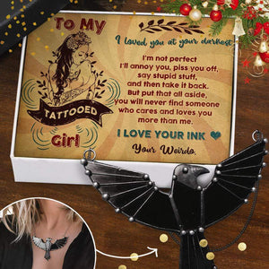 Dark Raven Necklace - Tattooed - To My Tattooed Girl - I Love Your Ink - Gncm13015