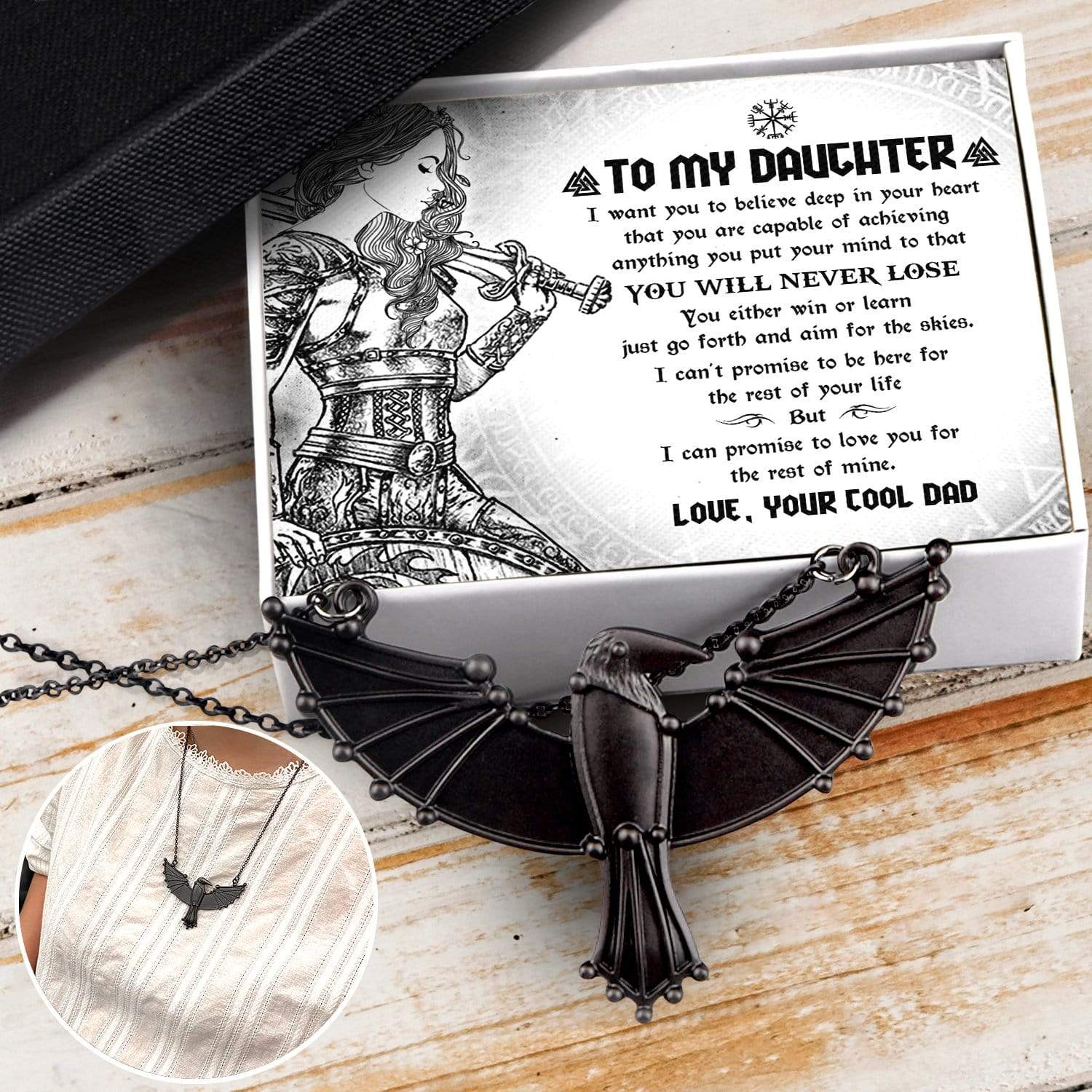Dark Raven Necklace - To My Daughter - From Dad - You Will Never Lose - Gncm17003