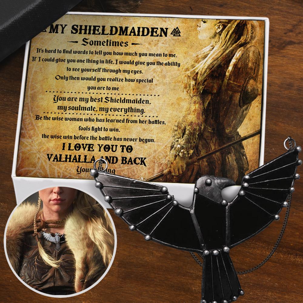 Dark Raven Necklace - To My Shield-maiden - I Love You To Valhalla And Back - Gncm13001