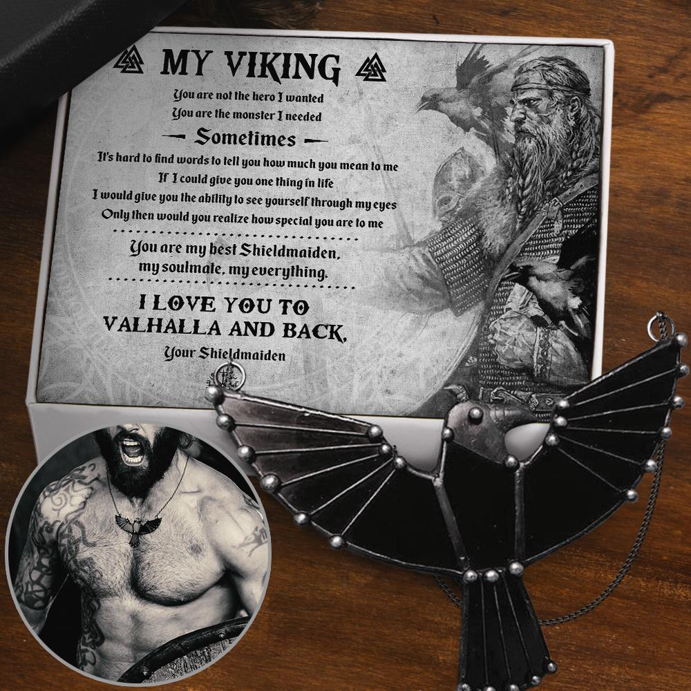 Dark Raven Necklace - To My Viking - I Love You To Valhalla And Back - Gncm26001