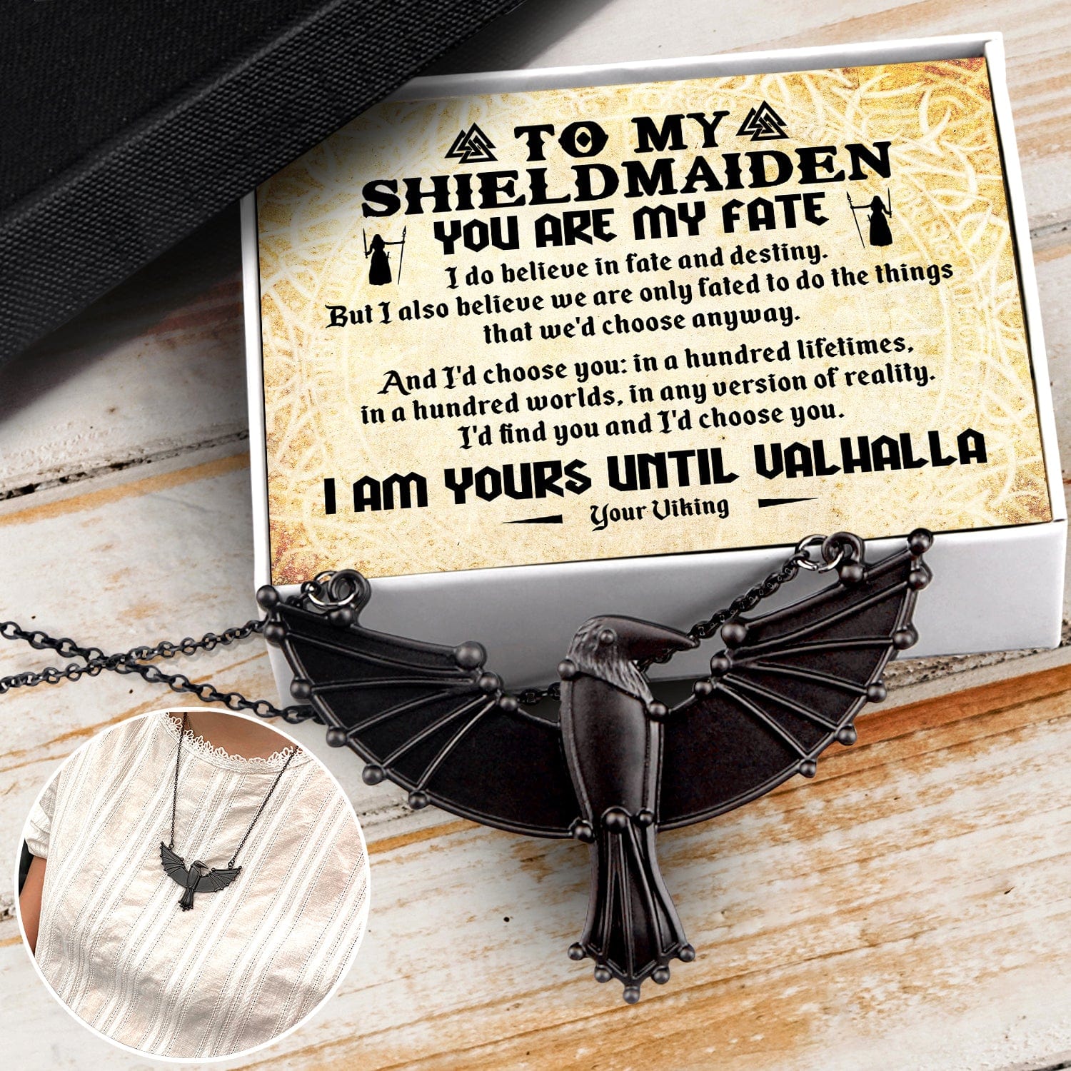 Dark Raven Necklace - Viking - My Shieldmaiden - I Am Yours Until Valhalla - Gncm13017