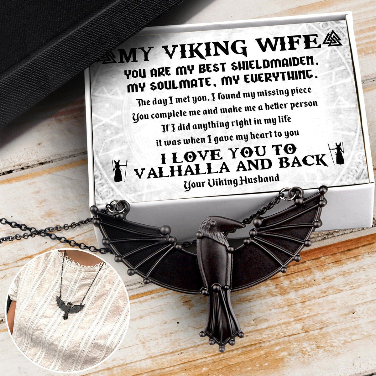 Dark Raven Necklace - Viking - To My Wife - Love You To The Moon And Back - Gncm15009