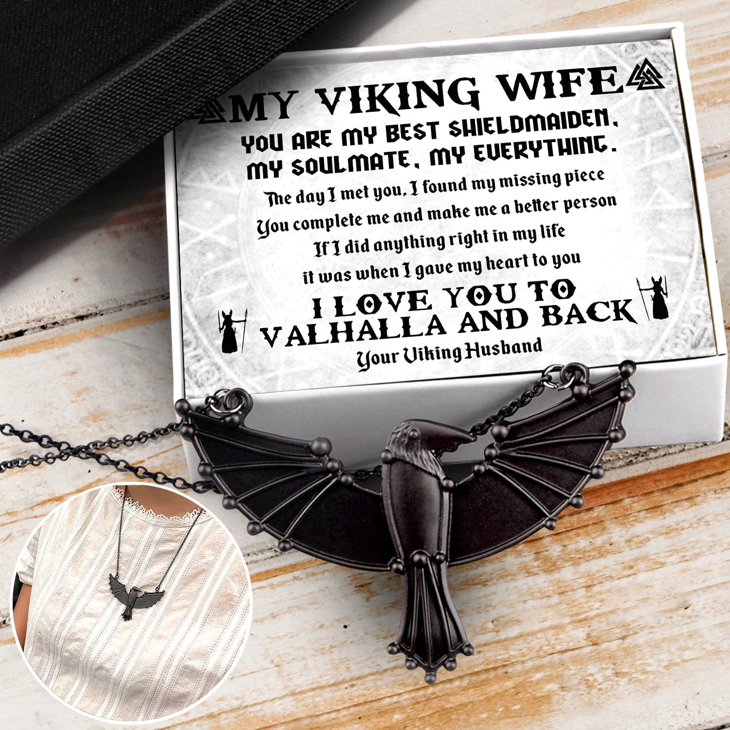 Dark Raven Necklace - Viking - To My Wife - Love You To The Moon And Back - Gncm15009