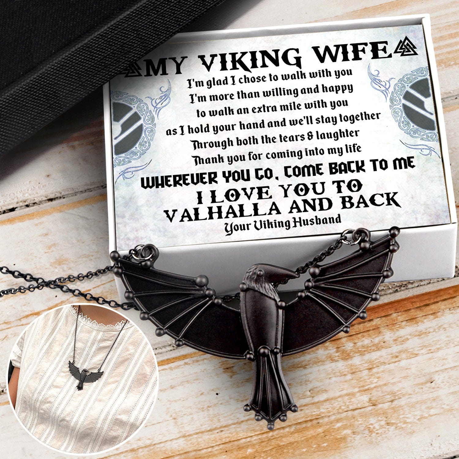 Dark Raven Necklace - Viking - To My Wife - Love You To The Moon And Back - Gncm15010