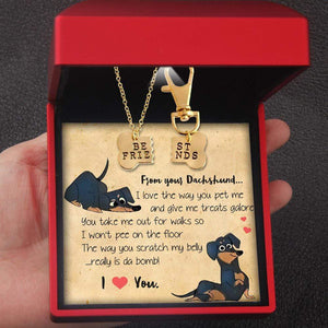 Dog Bone Necklace & Keychain Set - Dachshund - To Lover - I Love You - Gkeh13001