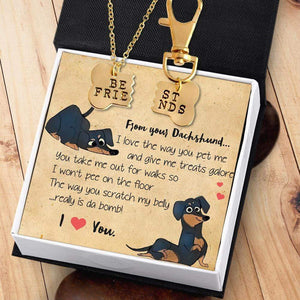 Dog Bone Necklace & Keychain Set - Dachshund - To Lover - I Love You - Gkeh13001
