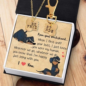 Dog Bone Necklace & Keychain Set - Dachshund - To Lover - I Love You - Gkeh13002