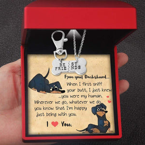 Dog Bone Necklace & Keychain Set - Dachshund - To Lover - I Love You - Gkeh13002
