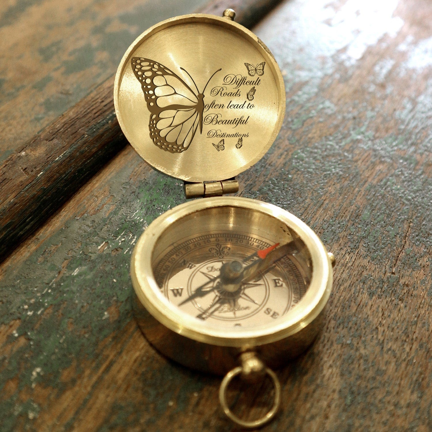 Engraved Compass - Butterfly - To My Soulmate - Difficult Roads Often Lead To Beautiful Destinations - Gpb13006