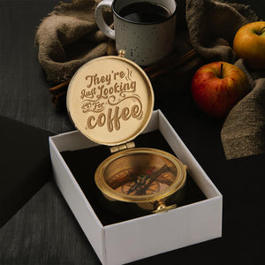 Engraved Compass - Coffee Lover's Gift Idea - Not All Who Wander Are Lost, They Are Just Looking For Coffee - Gpb12005