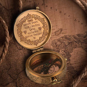 Engraved Compass - Couple Gift Idea - Your Feet Will Bring You Where Your Heart Is - Gpb26081