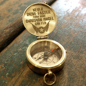 Engraved Compass - Family - To My Man - Never Drive Faster Than Your Guardian Angel Can Fly - Gpb26179